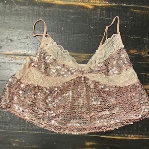 Free People cami top sequins lace | light pink sparkle 🤍🪷